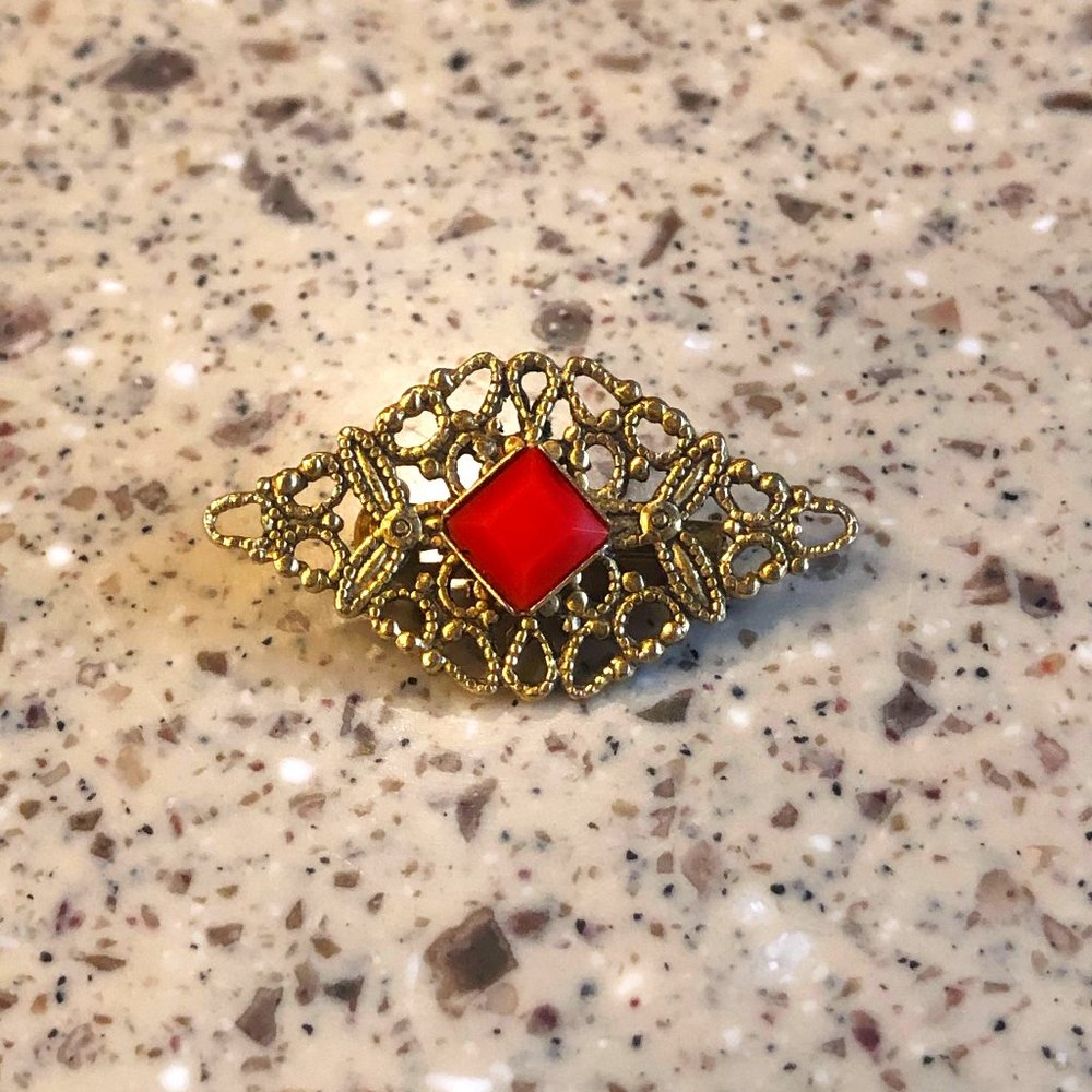 *FREE with 3 Item Bundle* Vintage Freirich Signed Petite Brooch Gold and Orange